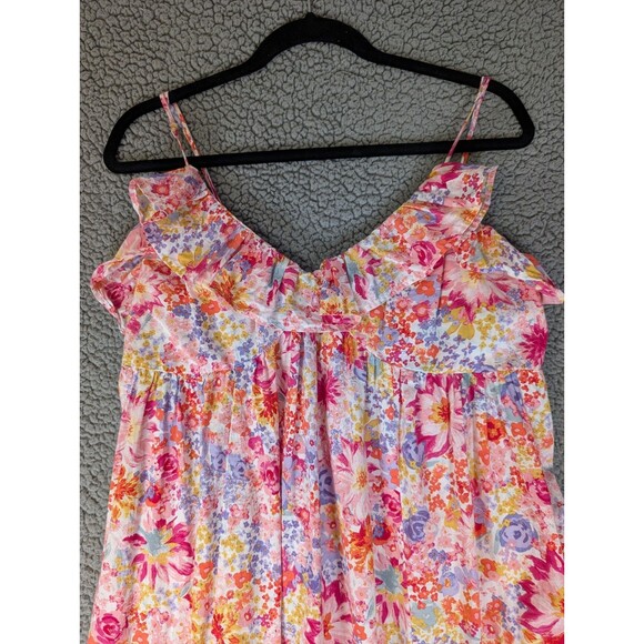 H&M Maxi Cotton Sun Dress Floral Flounced Size Large Ruffle Boho Bloom Cottage - Picture 2 of 11